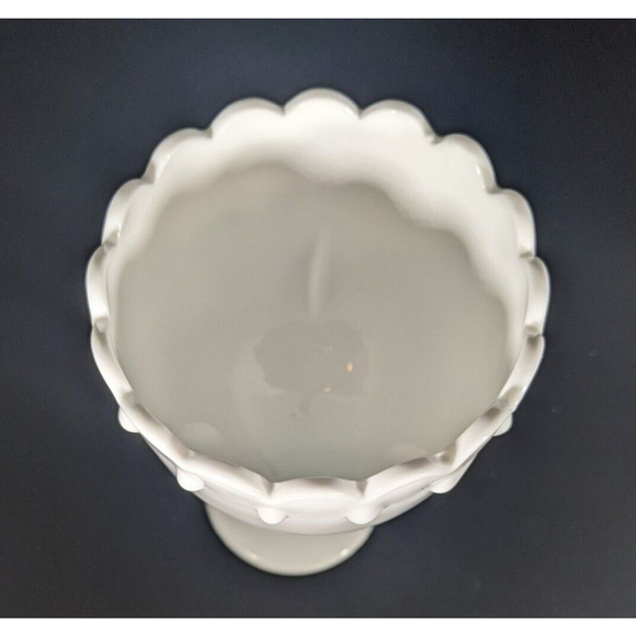 Vintage Indiana Milk Glass Goblet Tear Drop Scalloped Pedestal Compote MCM - Picture 5 of 7